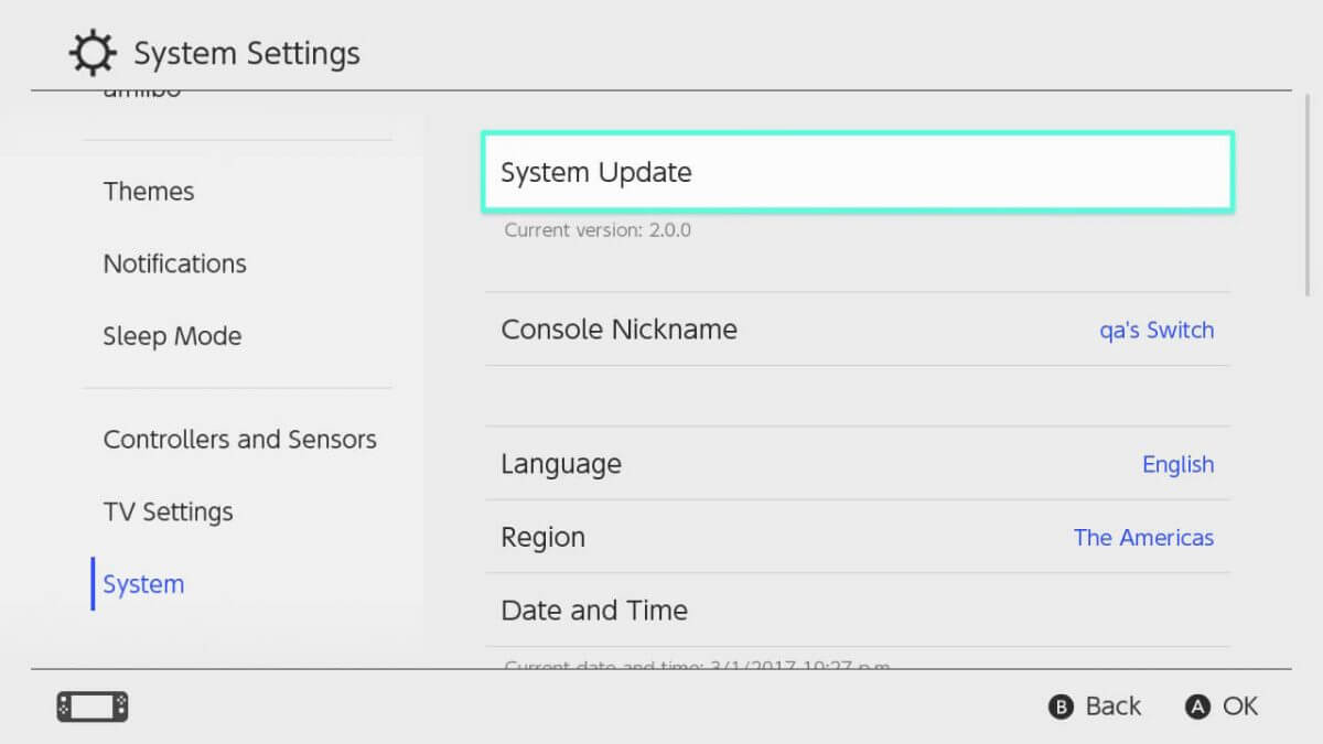 Nintendo Switch Manual System Update